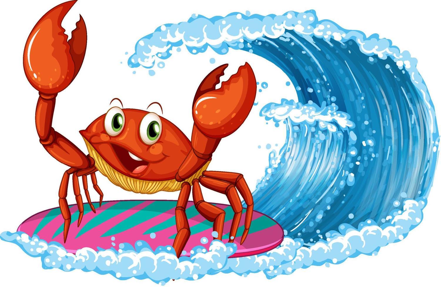 lindo personaje de dibujos animados de cangrejo surf vector