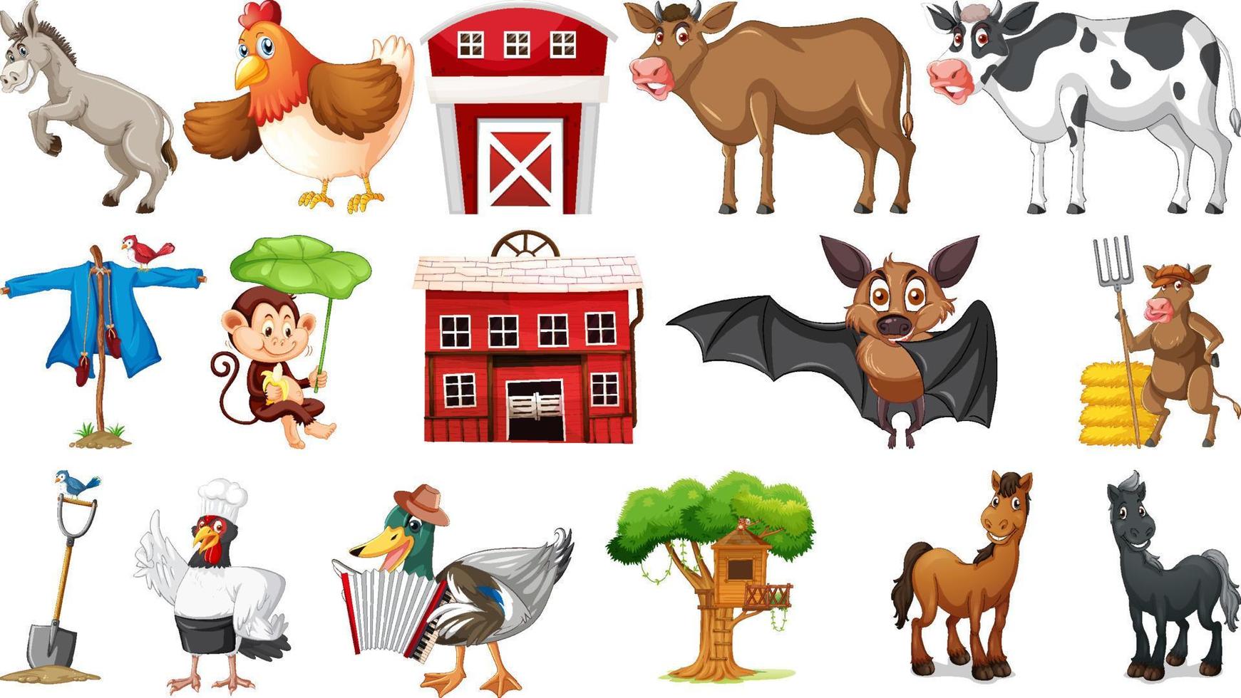 animales de granja sobre fondo blanco vector