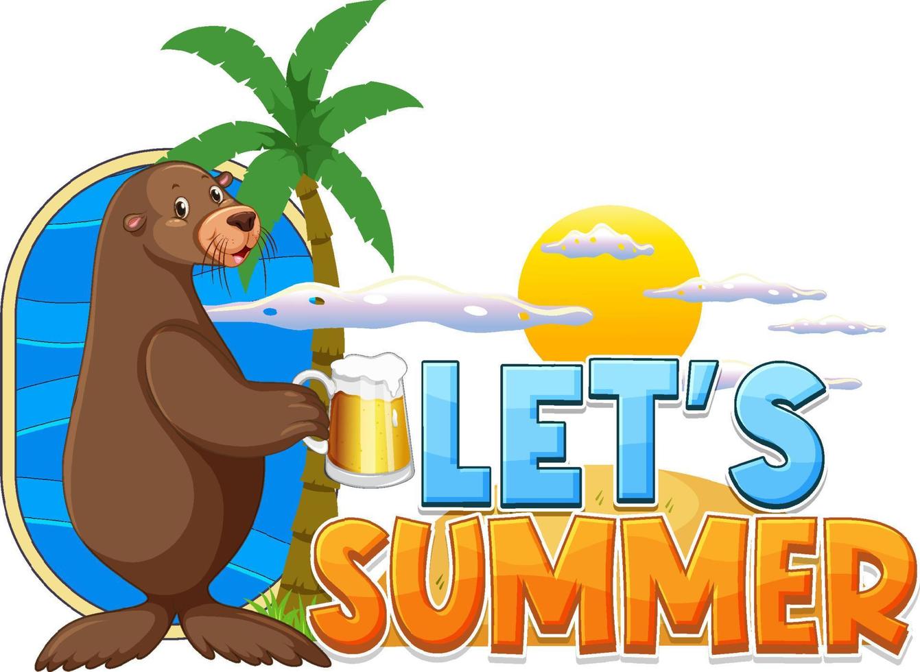 Sea lion carton character with lets summer word vector