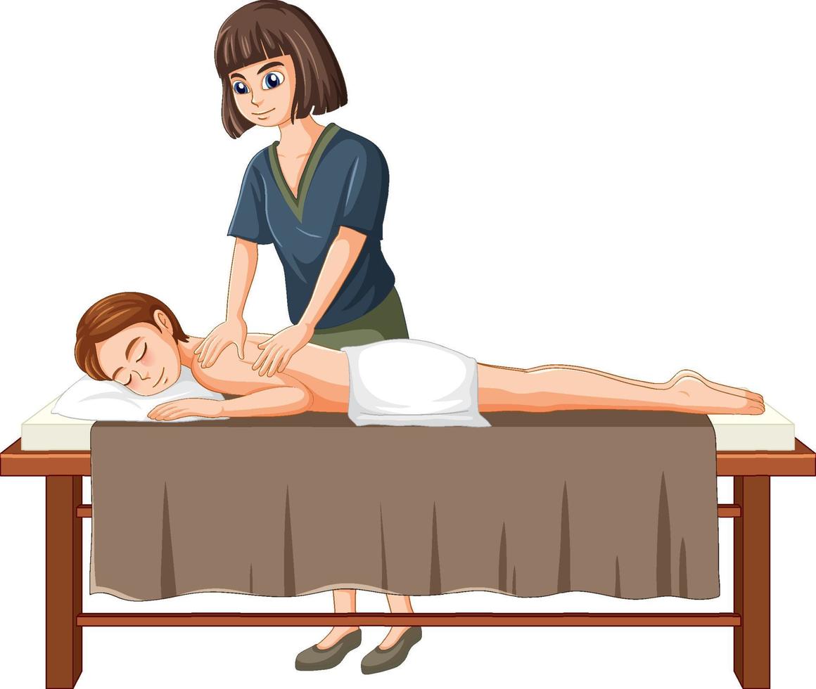 A woman getting back massage spa vector