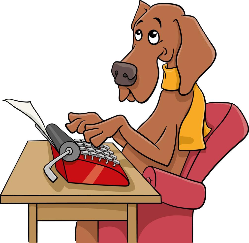 cartoon writer or poet dog with typewriter vector