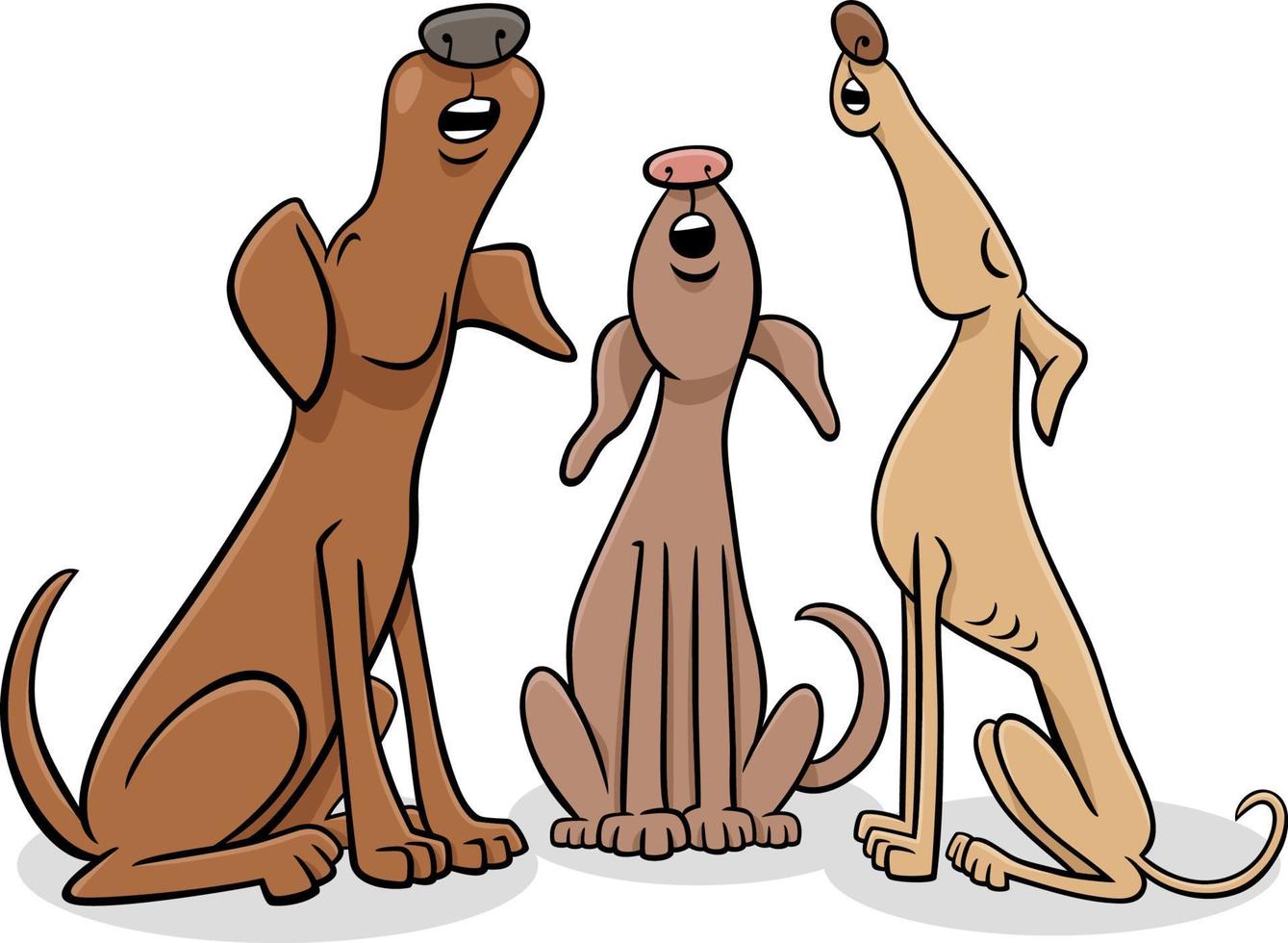 personajes de dibujos animados ladrando o aullando perros vector