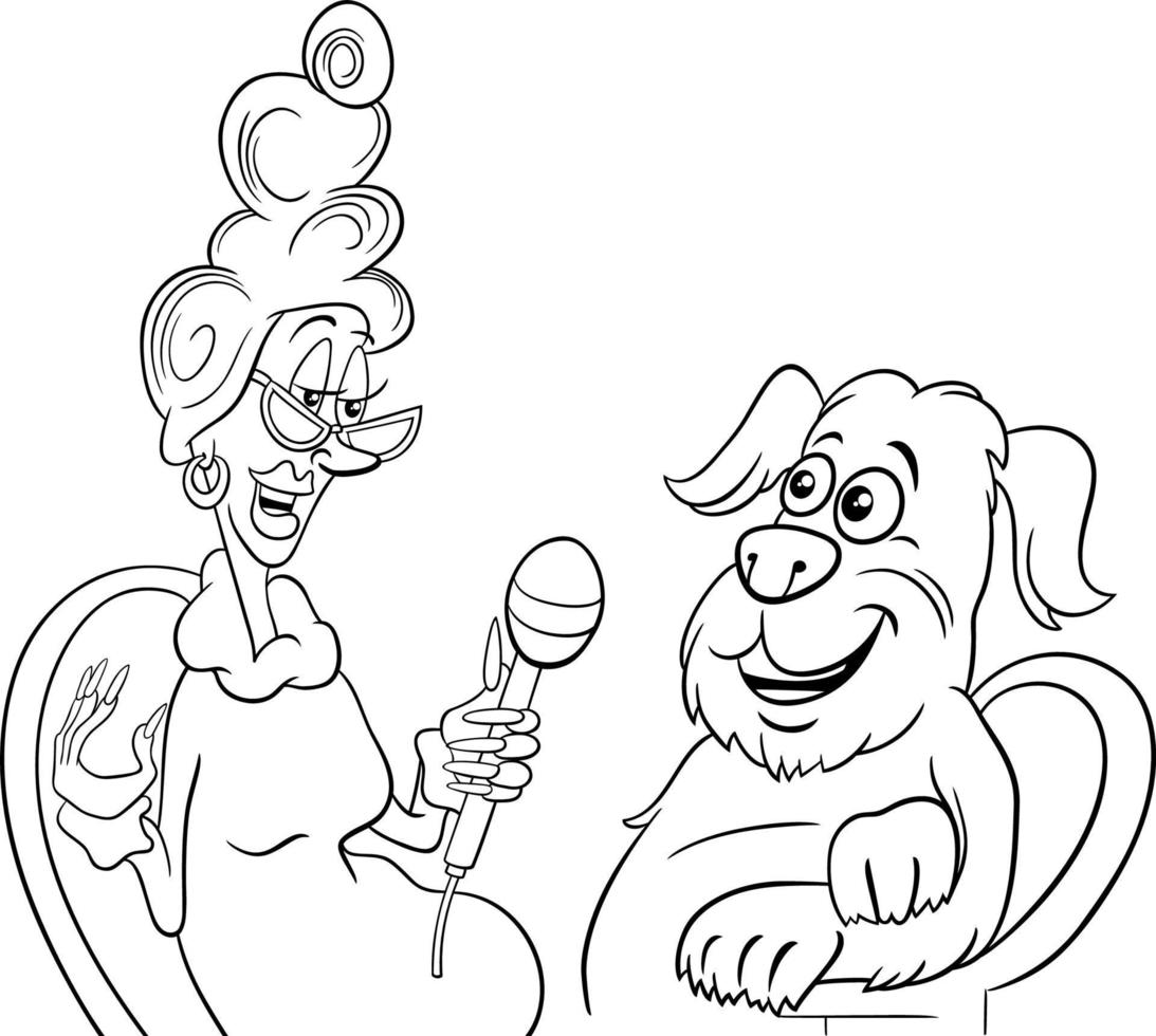 cartoon dog giving an interview to a journalist coloring page vector