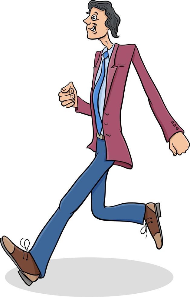 cartoon funny slim guy comic character walking vector