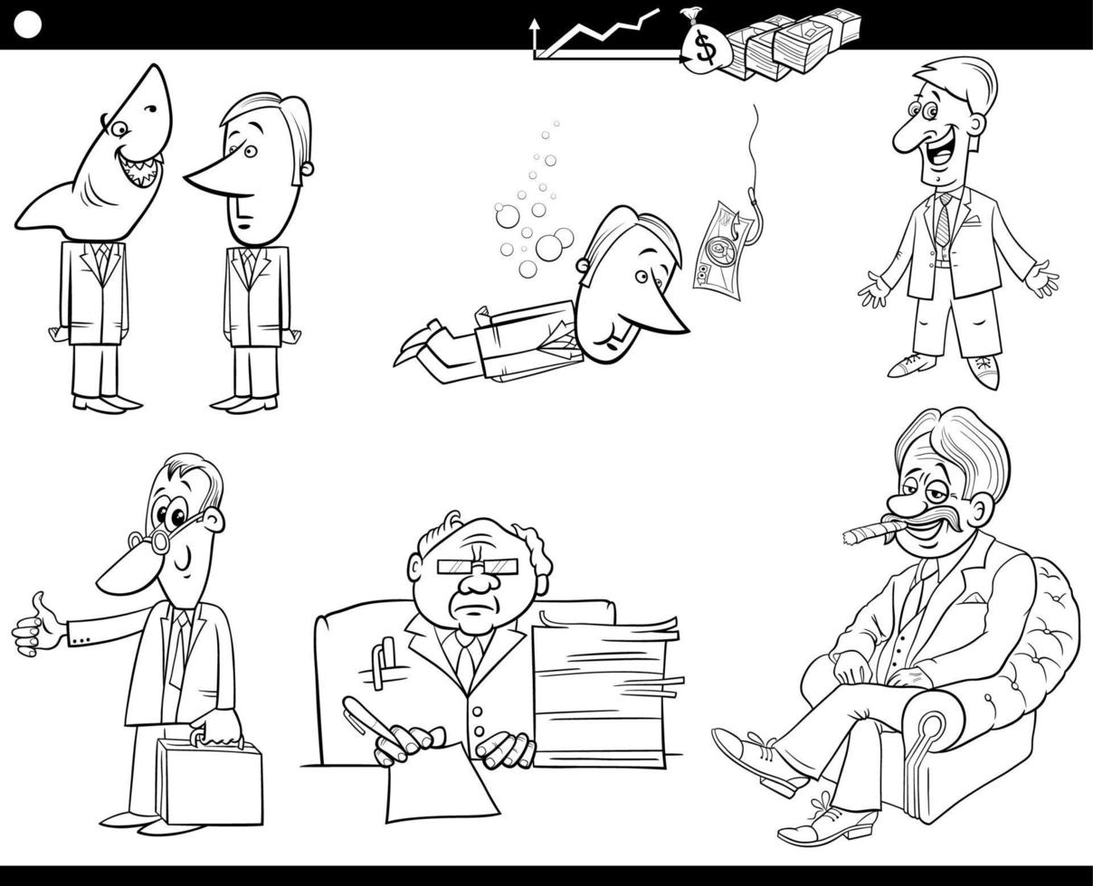 black and white business concepts and people characters set vector