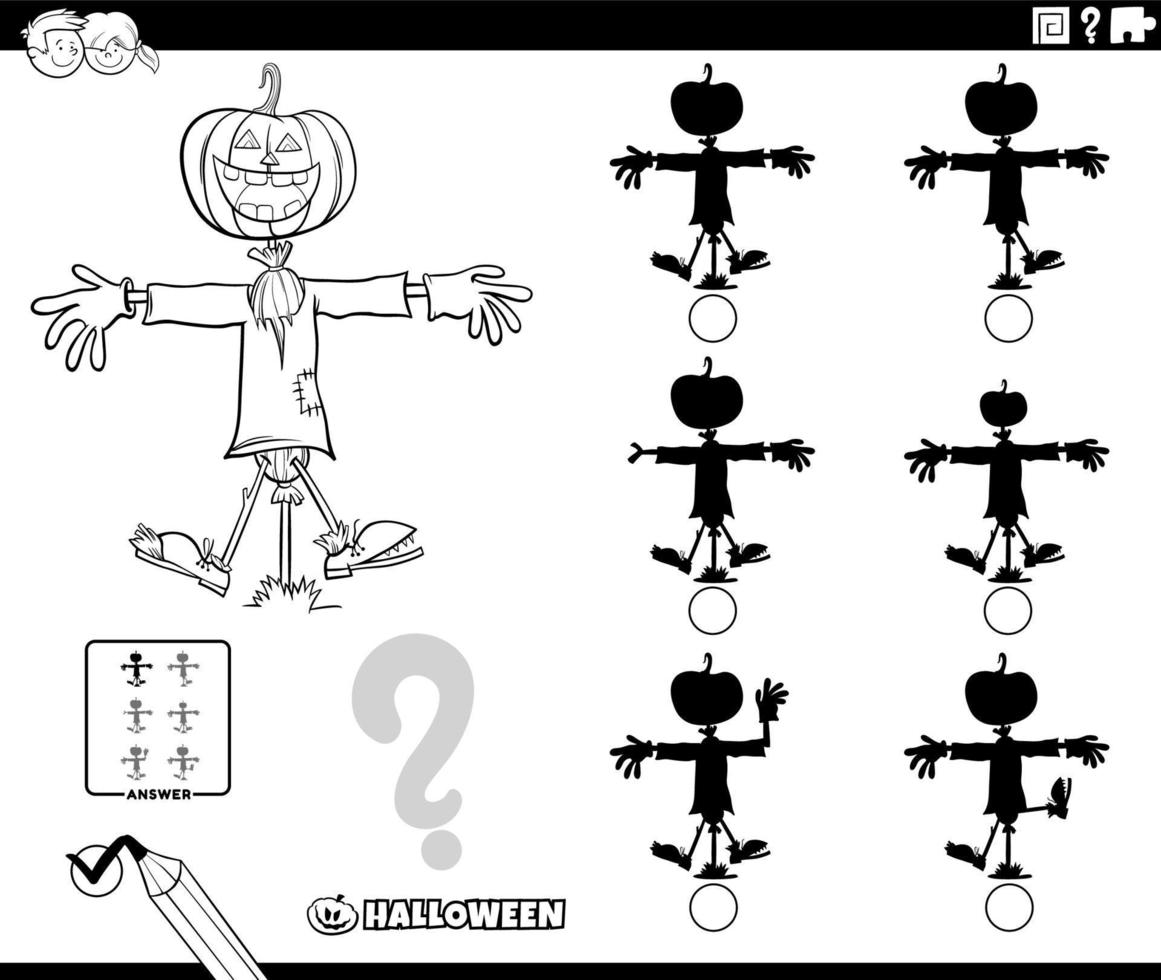 shadows game with cartoon scarecrow coloring page vector