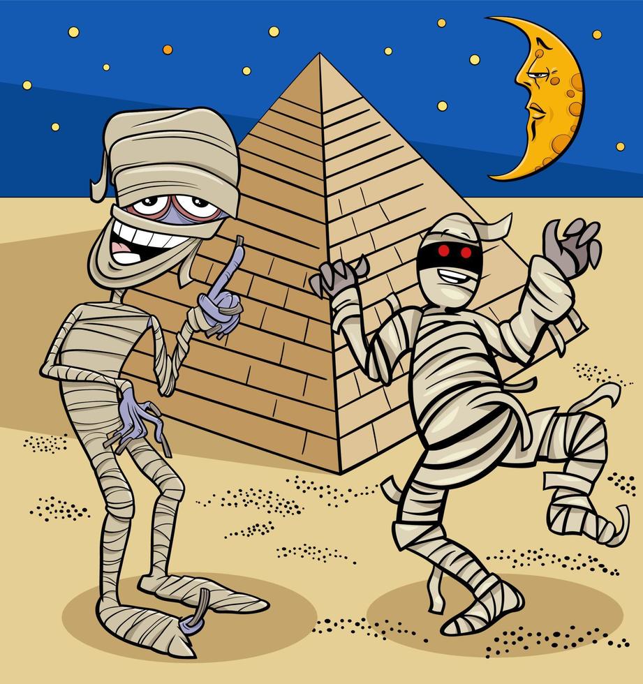 personajes de momias de dibujos animados y en tiempo de halloween vector
