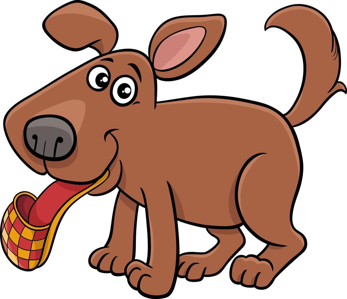 cartoon brown dog comic animal character with slipper vector