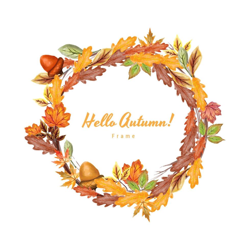 Circle Frame Watercolor Autumn Leaves vector