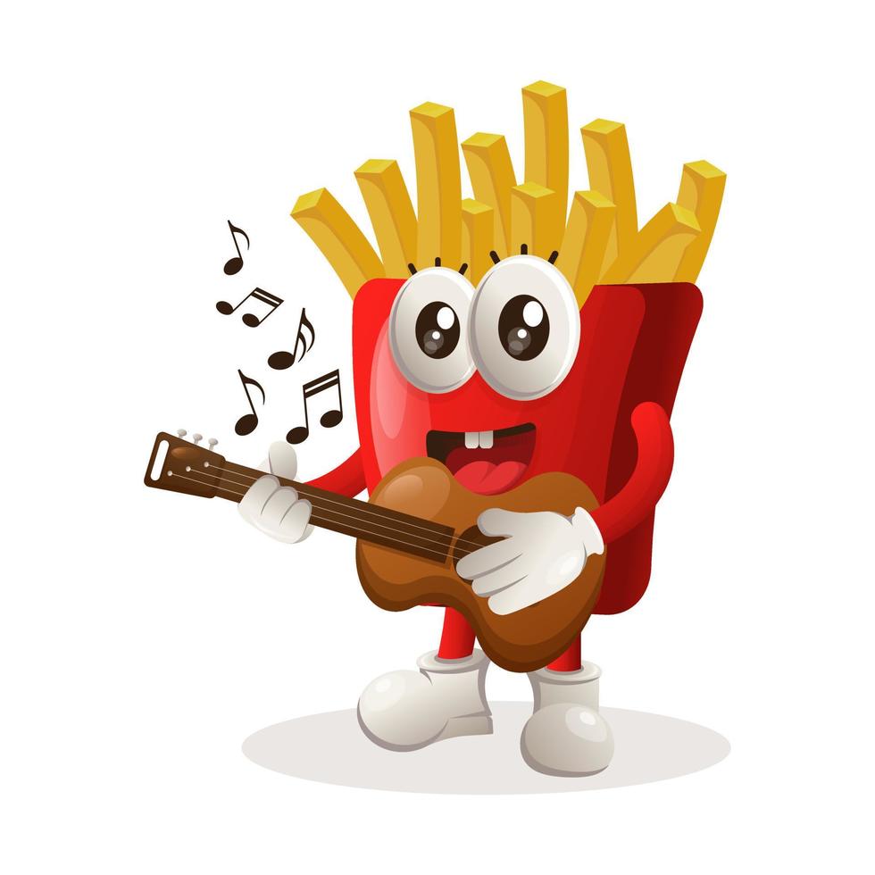 Cute french fries mascot playing guitar vector