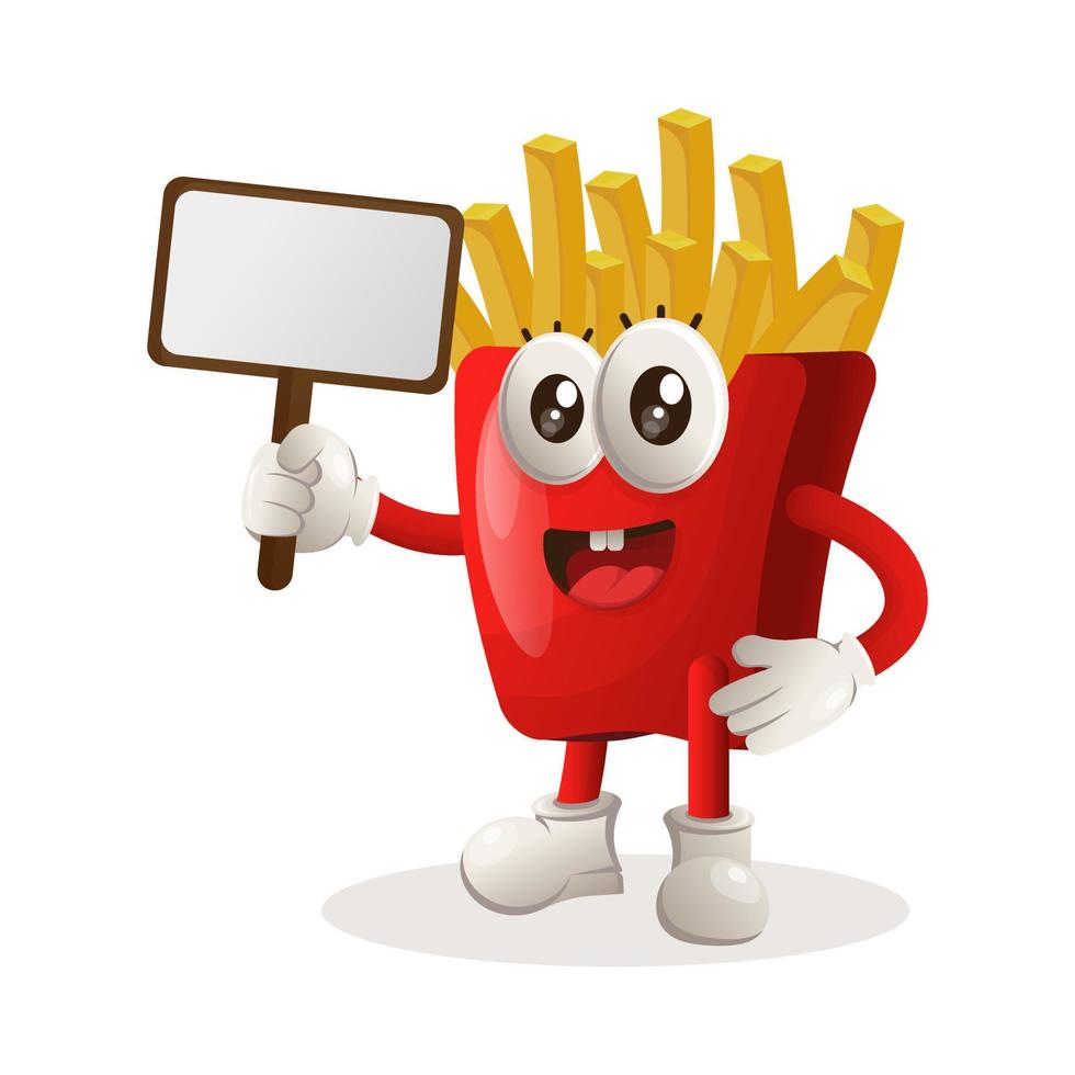 Cute french fries mascot holding billboards for sale vector