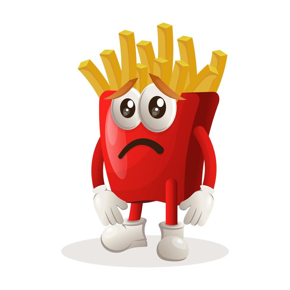 Cute french fries mascot with sad expression vector