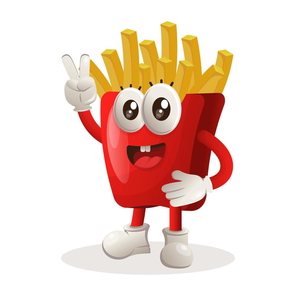 Cute french fries mascot with peace hand vector