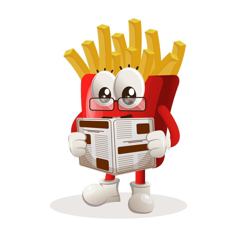 Cute french fries mascot read newspapers vector