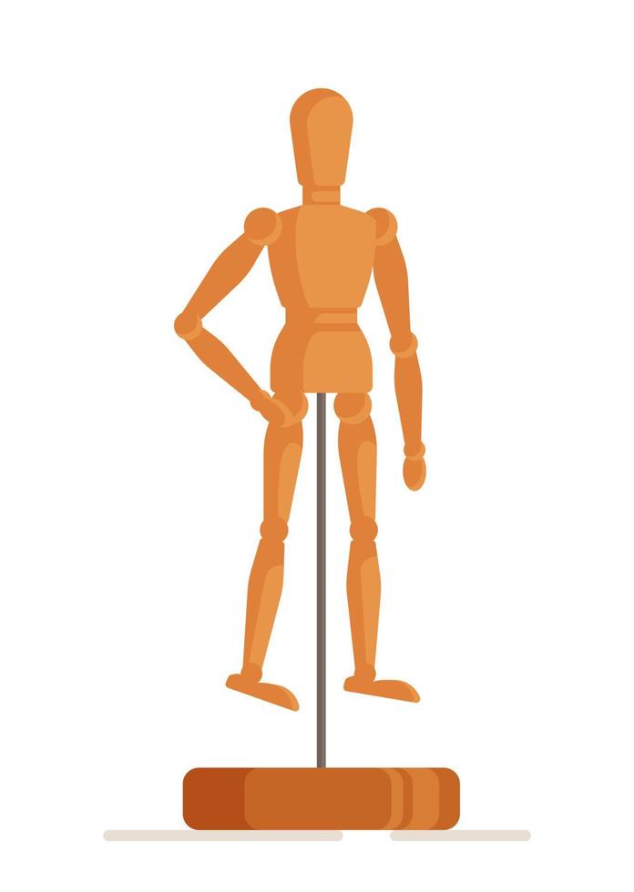 Vector illustration of a wooden figure. Small human figure on a stand.