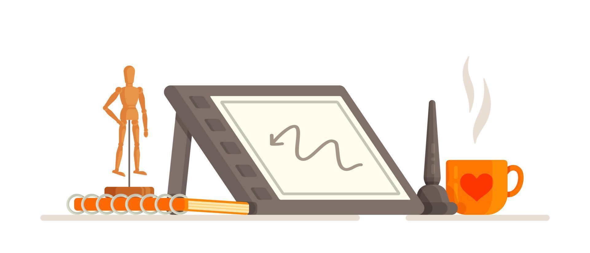 Vector illustration of the concept of graphics tablet. Doing what you love to do. Creative person.