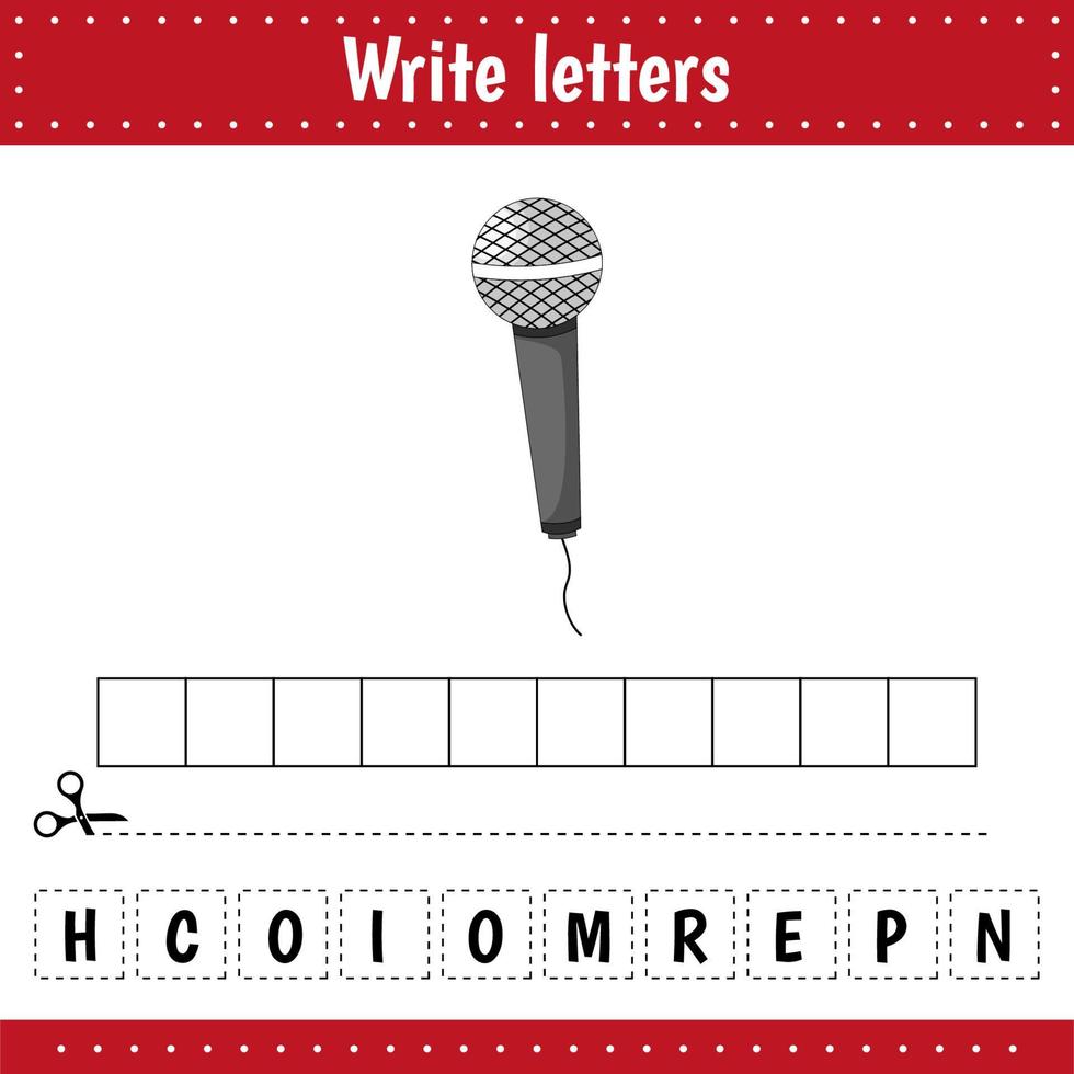 Educational game for kids. Crossword Microphone. Musical instrument. Guess the word. Education developing worksheet. vector