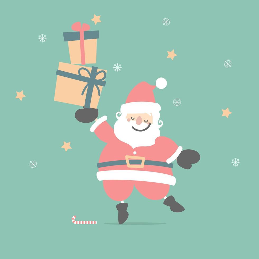 merry christmas and happy new year with cute santa claus in the winter season, flat vector illustration cartoon character costume design