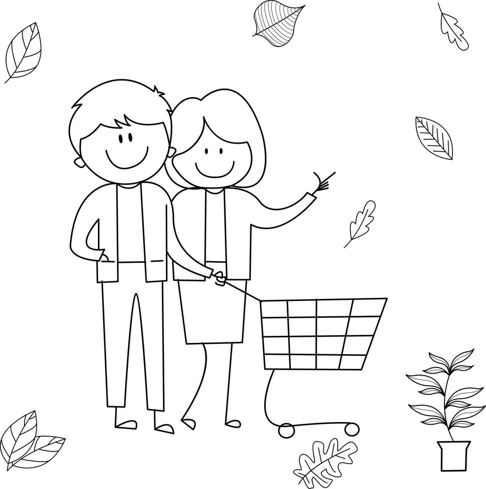 illustration of father and mother shopping at the supermarket vector