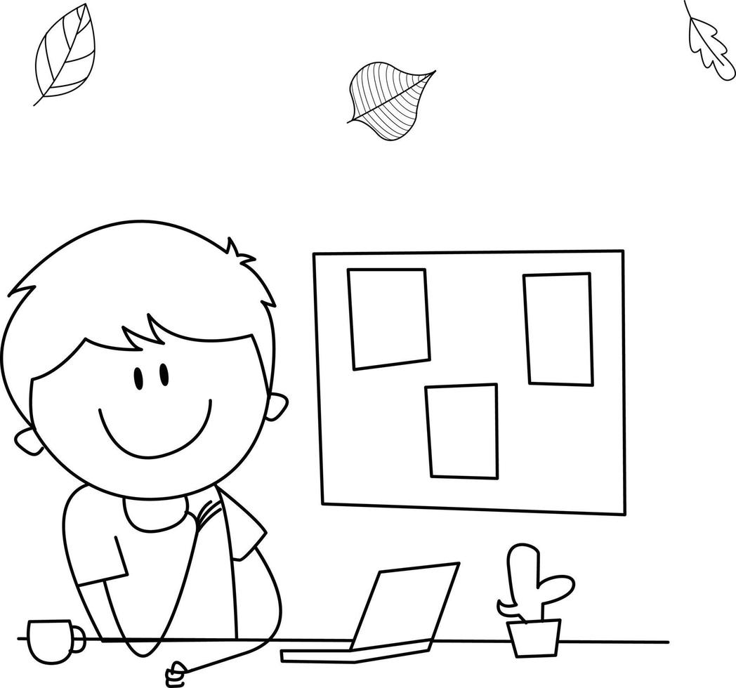 line illustration of people working in the office vector