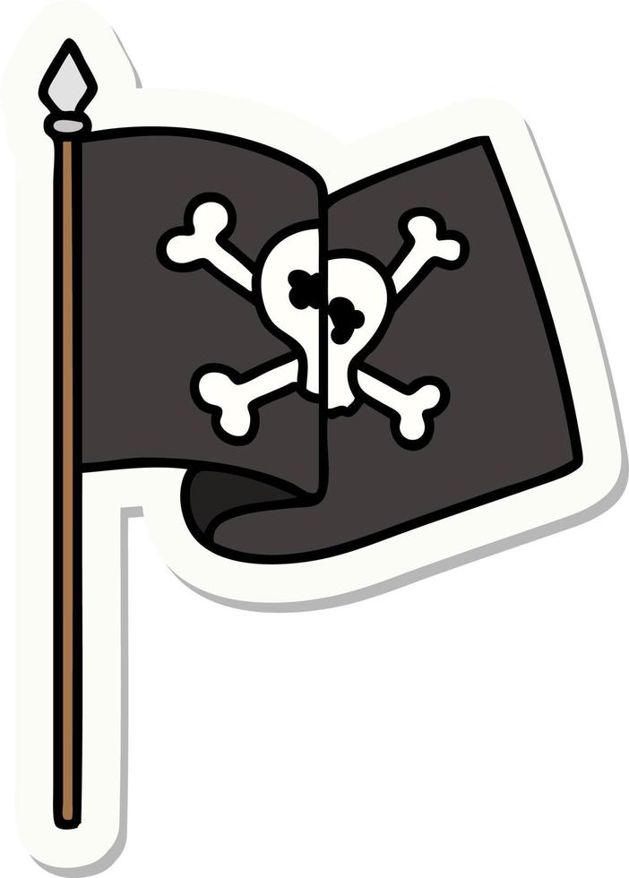 sticker of tattoo in traditional style of a pirate flag vector