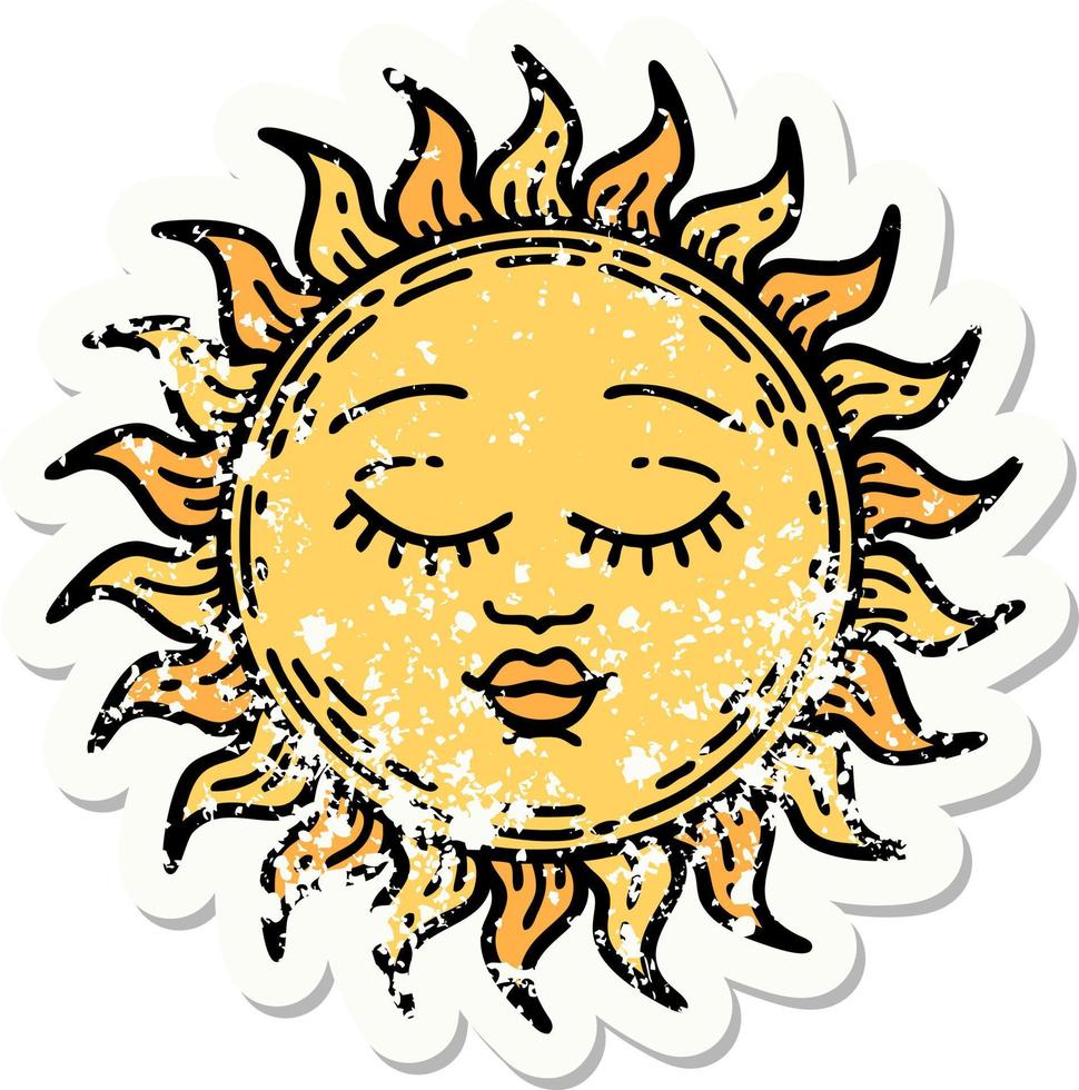 distressed sticker tattoo in traditional style of a sun vector