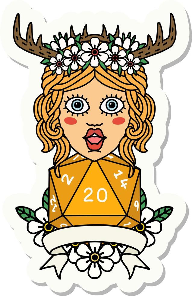 sticker of a human druid with natural 20 dice roll vector