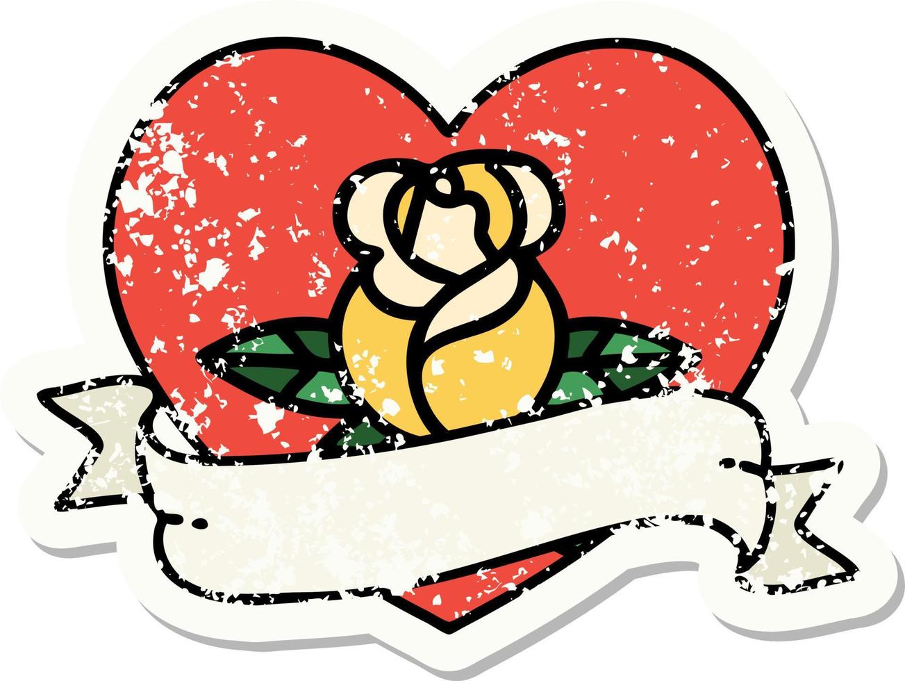 distressed sticker tattoo in traditional style of a heart rose and banner vector