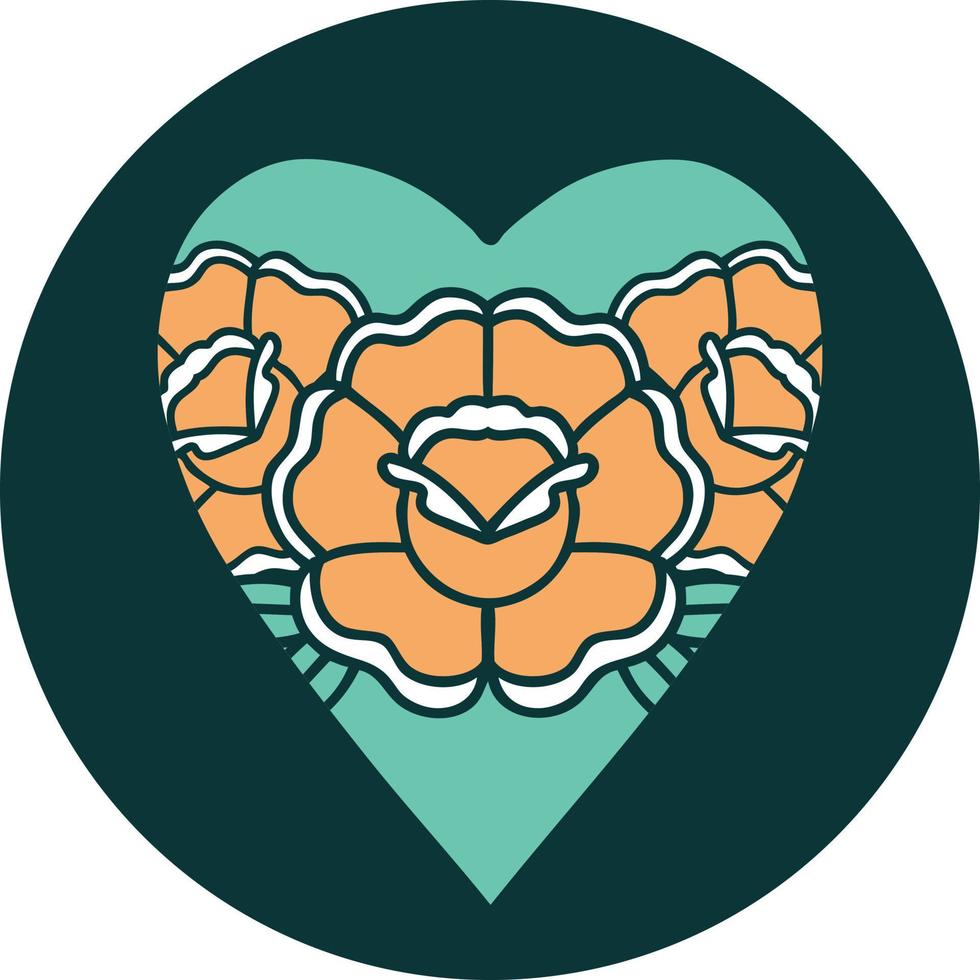 iconic tattoo style image of a heart and flowers vector