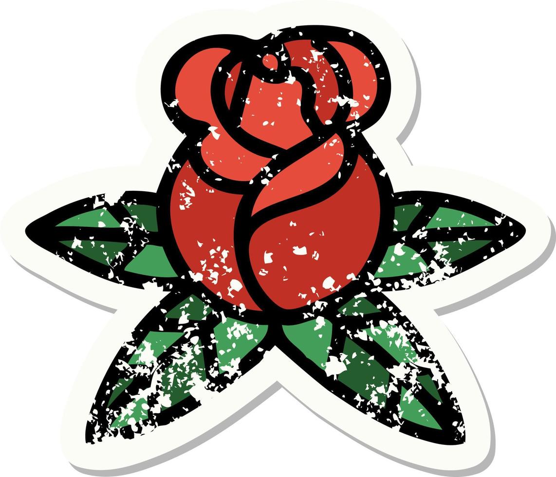 distressed sticker tattoo in traditional style of a single rose vector