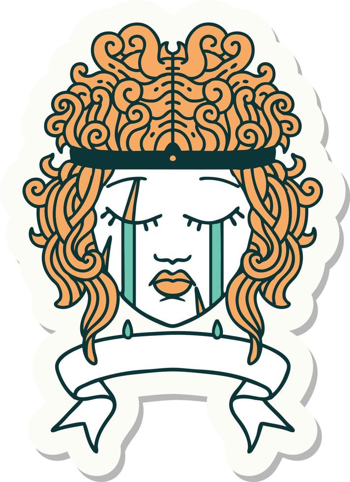 sticker of a crying human barbarian with banner vector