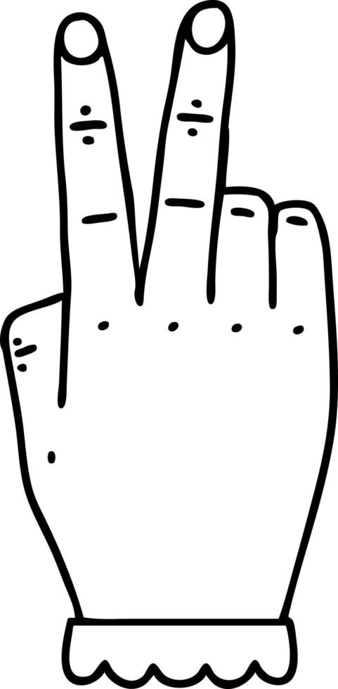 Black and White Tattoo linework Style hand raising two fingers gesture vector