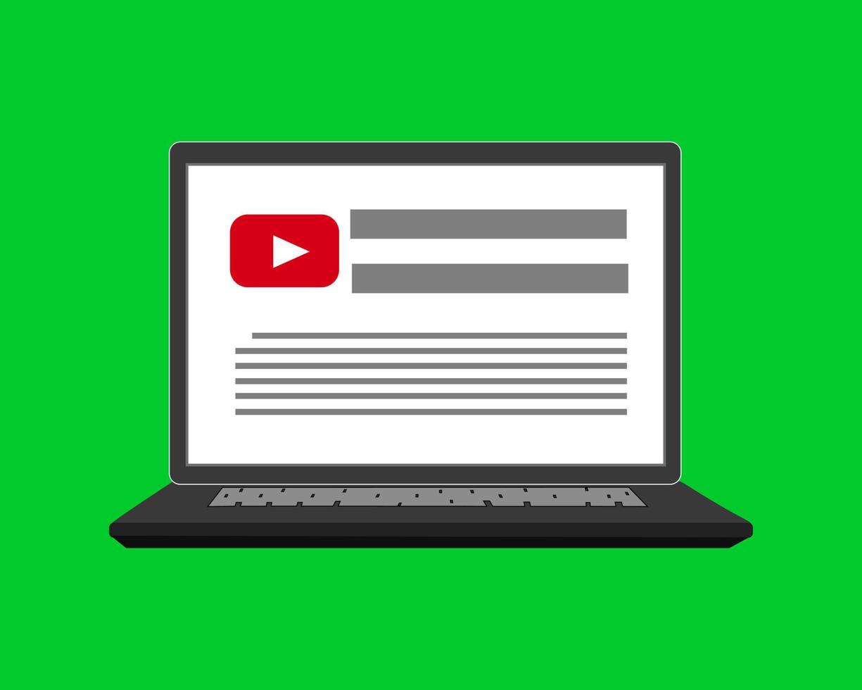 September 2022, jakarta indonesia, vector illustration of a laptop with a monitor showing a graphic youtube webside display, youtube logo, with green background