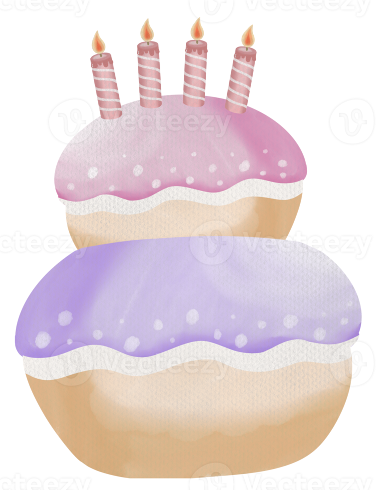 feliz cumpleaños pastel 2 capas con vela acuarela dibujo a mano png