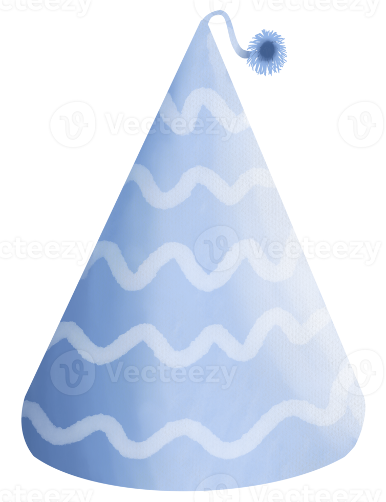 blauw verjaardag partij papier hoed waterverf png