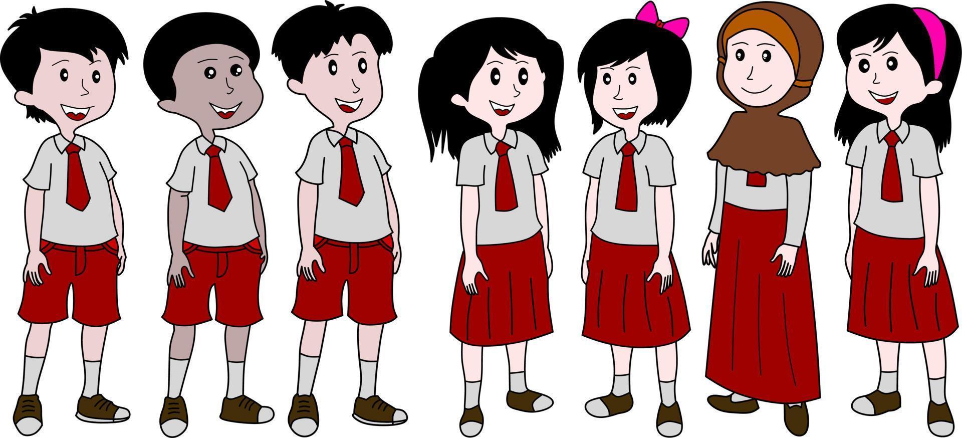 vector de la imagen de niño y niña de la escuela.