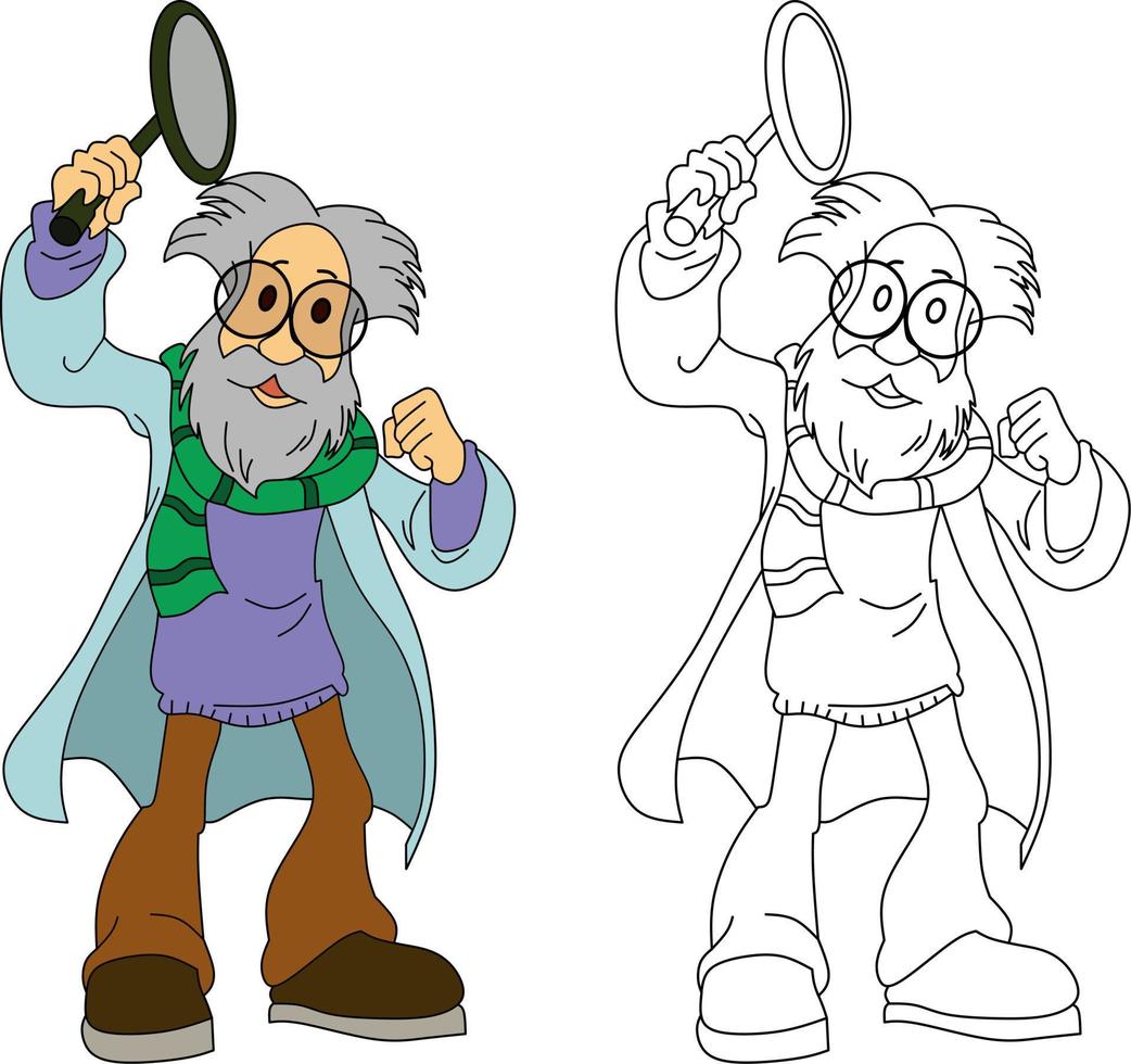 imagen vectorial del viejo profesor de dibujos animados vector