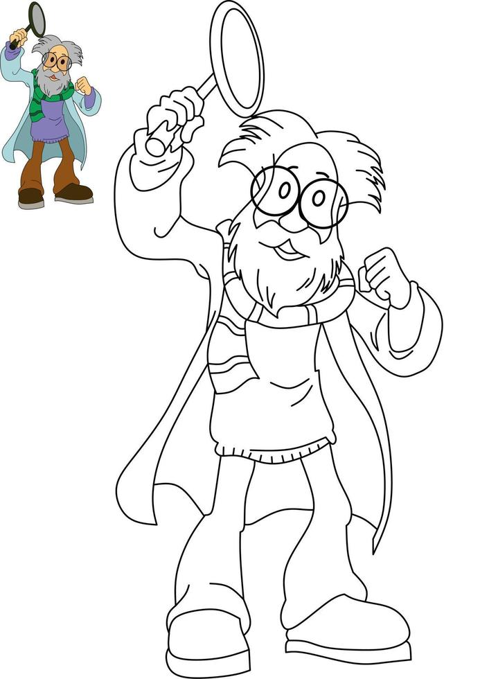 vector image of cartoon old professor