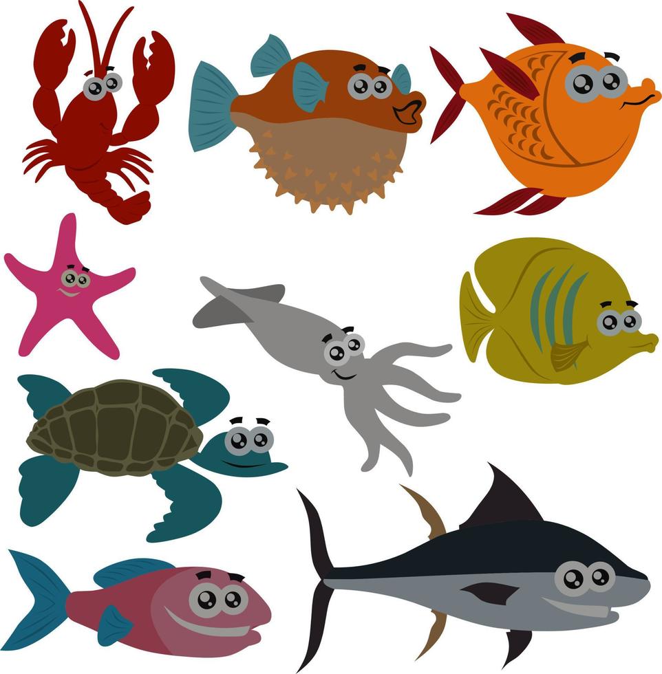vector image of marine fish with various types.