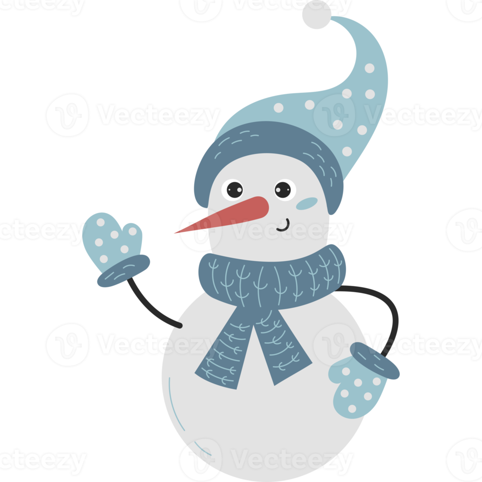 Cute snowman with knitted hat and scarf png