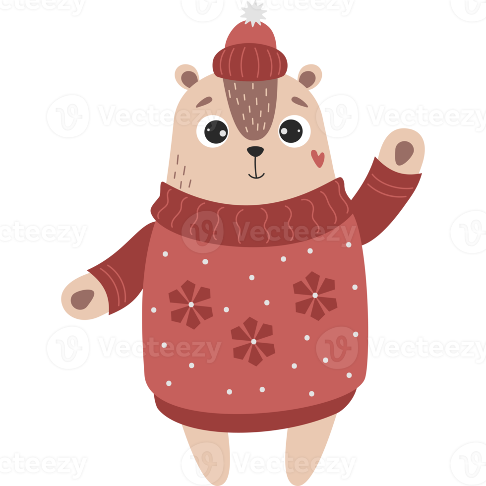 Funny animal in knitted sweater and hat png