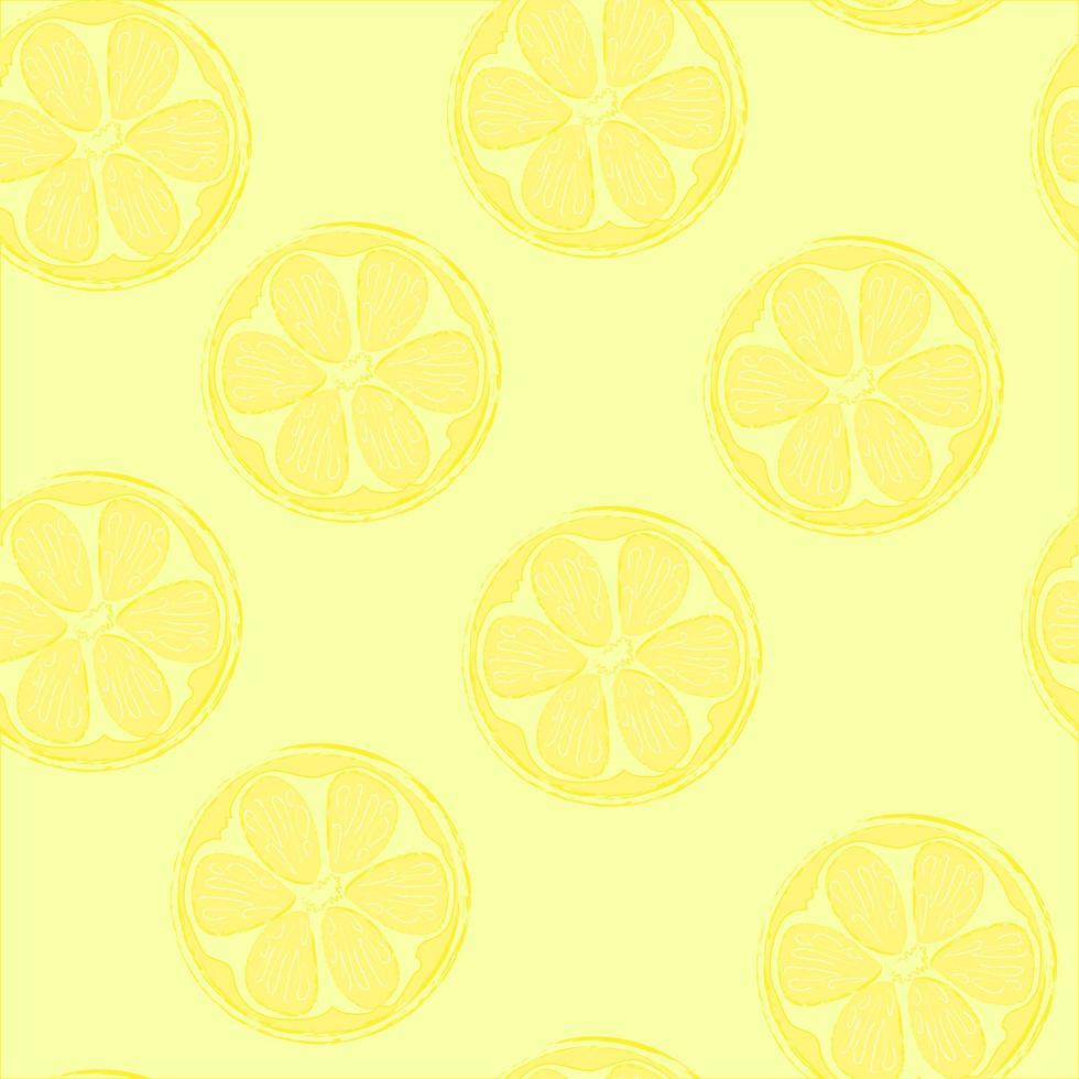 Seamless pattern with hand drawn lemon slices on the yellow background. vector