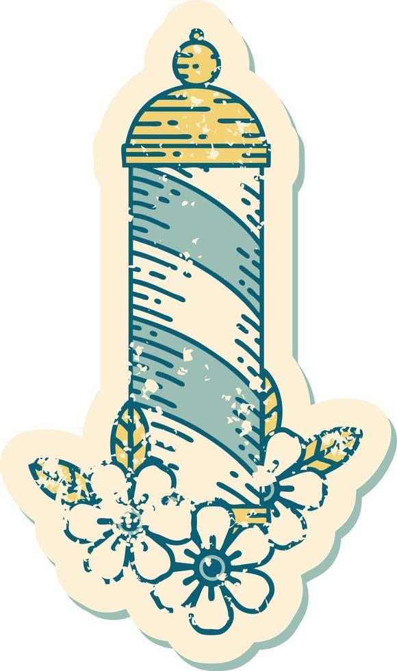 iconic distressed sticker tattoo style image of a barbers pole vector