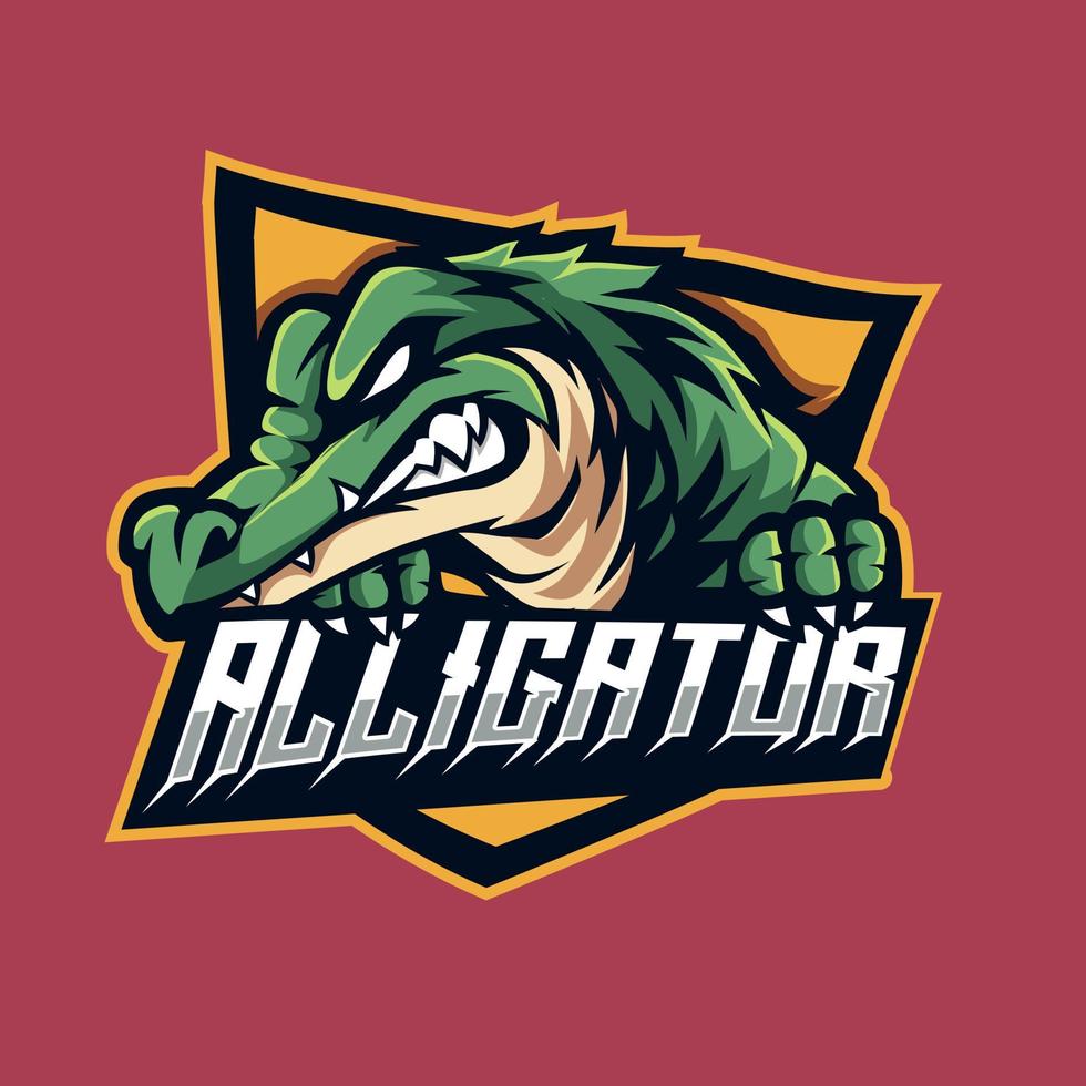 caimán enojado mascota juego logo deporte ilustración vector