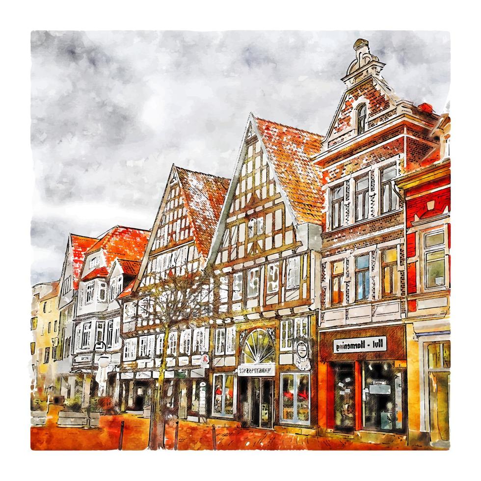 marktplatz stadthagen alemania acuarela boceto dibujado a mano ilustración vector