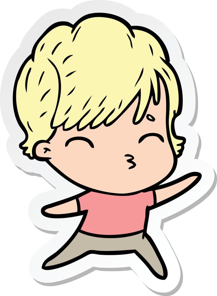 sticker of a cartoon woman thinking vector