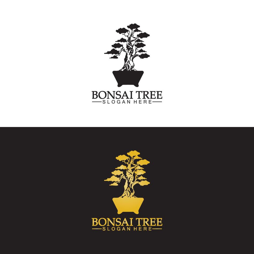 Bonsai logo design silhouette icon vector