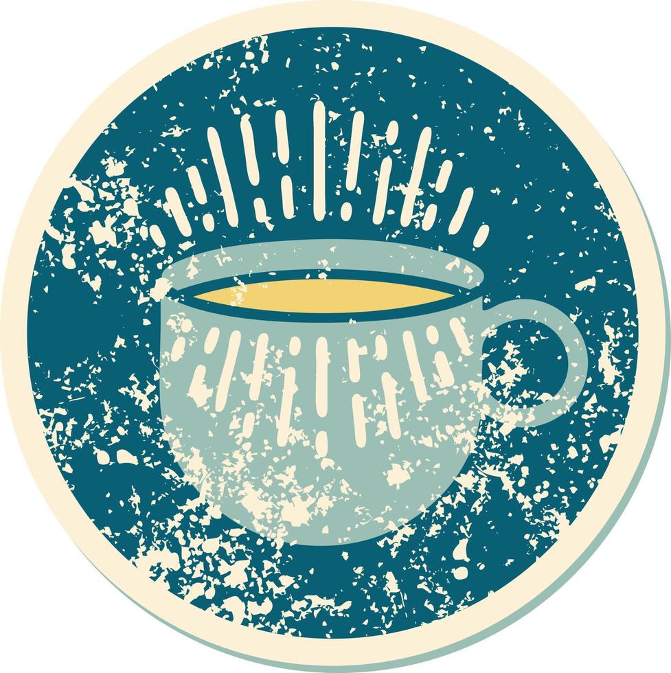 iconic distressed sticker tattoo style image of cup of coffee vector