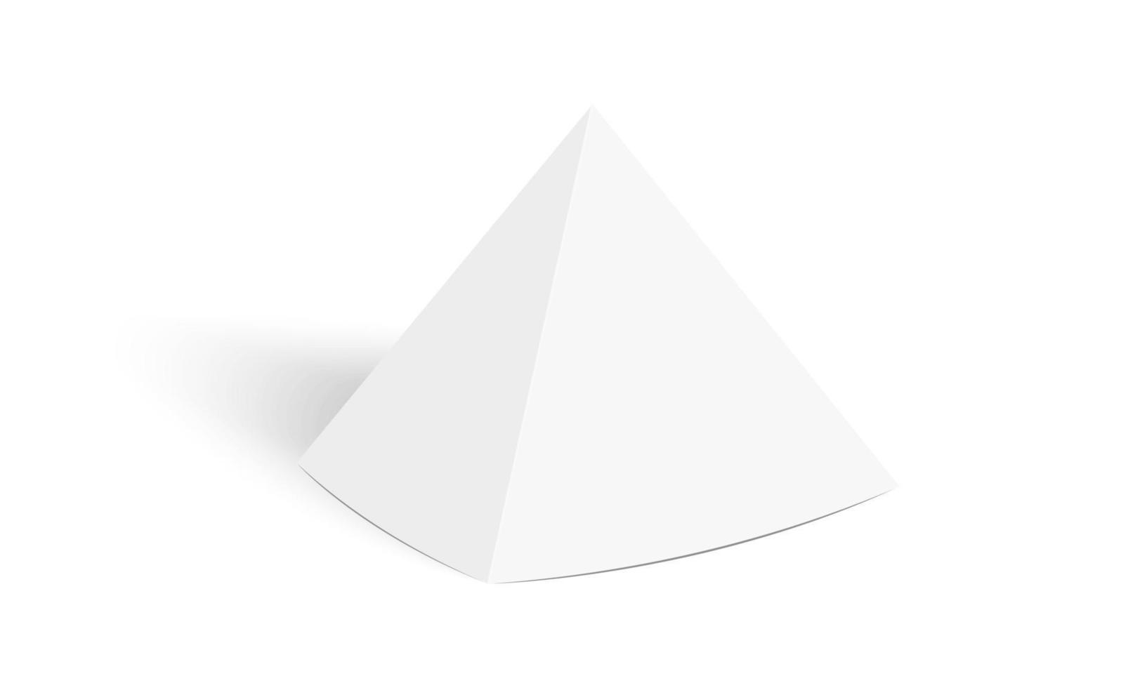 White pyramid tent card mockup. Paper or cardboard pyramidal display stand. Table talker template with shadow vector