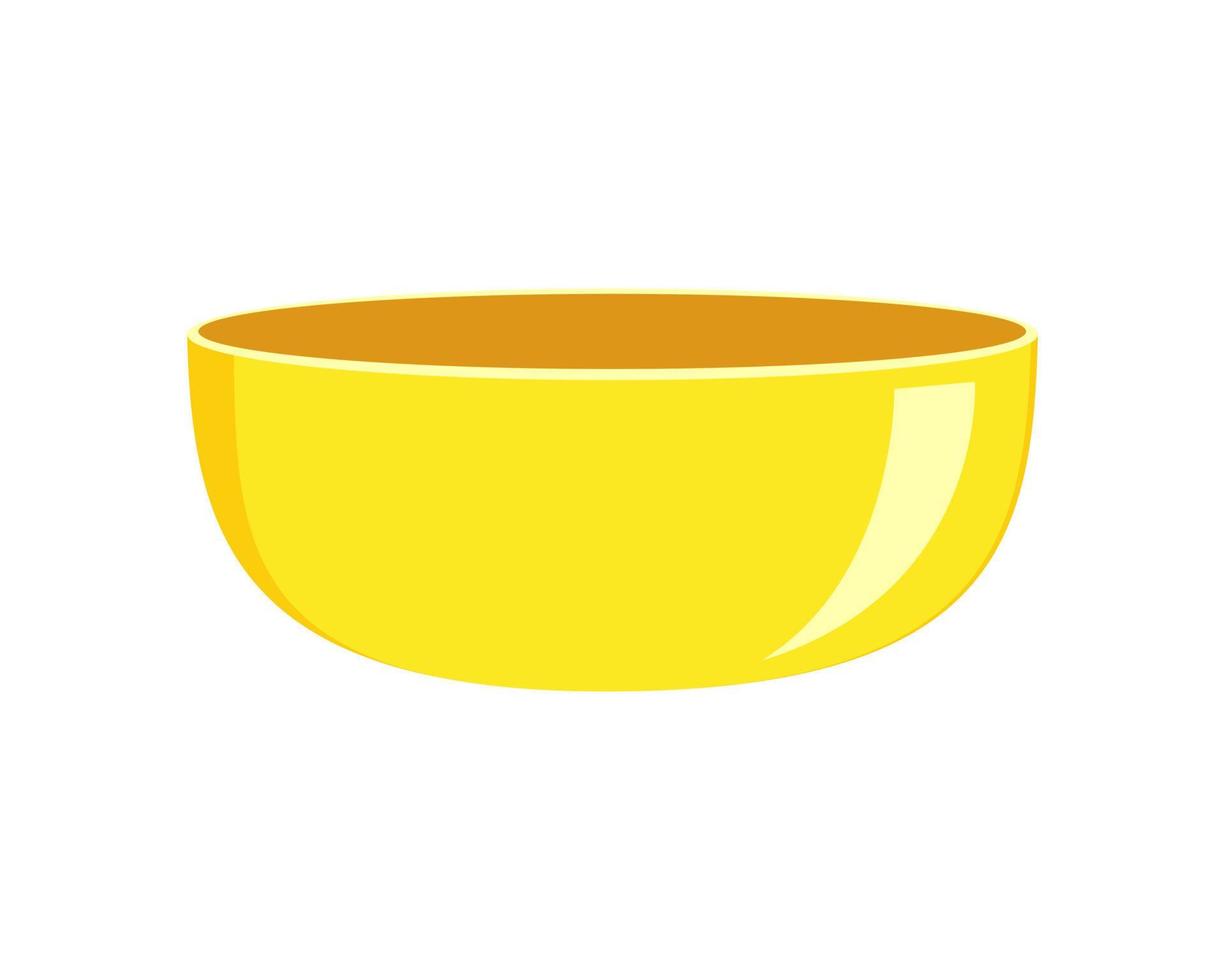 Empty yellow plastic or ceramic bowl isolated on white background. Clean dishware for cereal, soup or salad vector